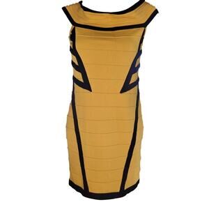 Wow Couture Yellow/Blk Dress zip back Off Shoulder Sz M